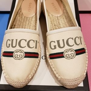 Gucci logo espadrille with leather trim
